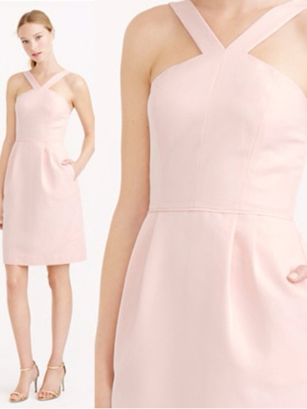 J. Crew Blush Pink Cross-Strap Mini Dress 14 bridesmaid guest form fitting c